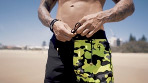 Split Hyper Yellow Camo Semi Elasticized Swim Shorts