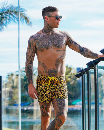 Leopard Print Gold Swim Shorts - Tucann America