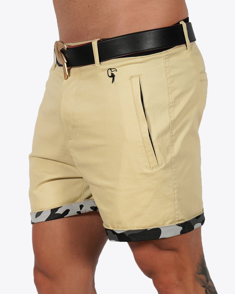 Mens Lux Shorts - Zipped Pockets Shorts - Tan Tucann 